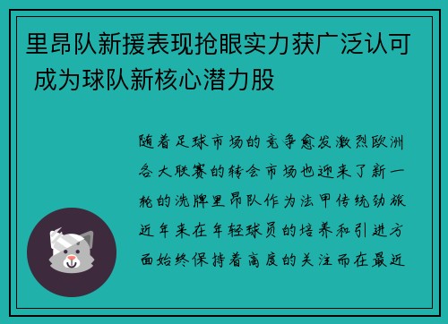 里昂队新援表现抢眼实力获广泛认可 成为球队新核心潜力股